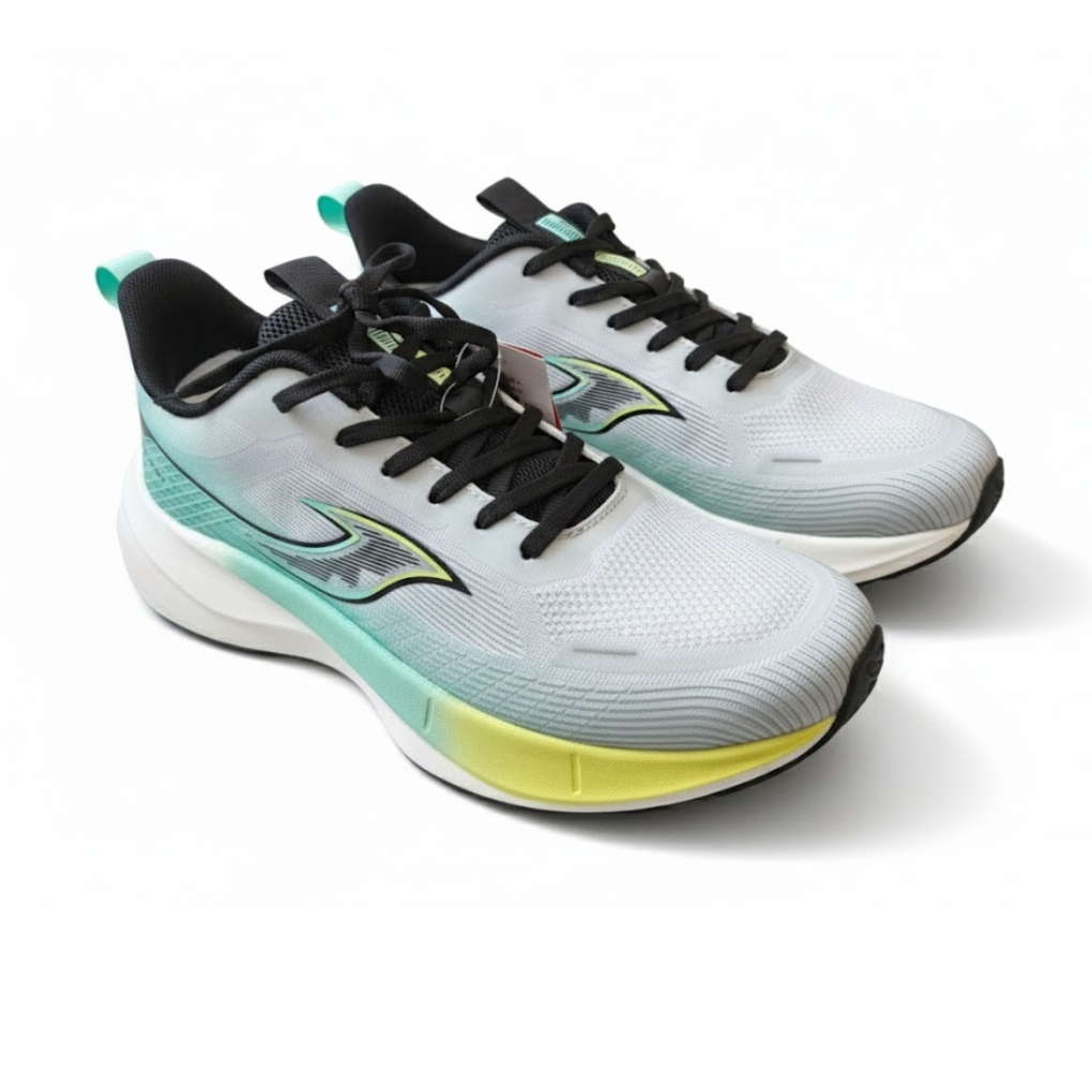 HAOKE Men’s Running Shoes –Light Grey with Teal & Lime Accents